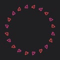 Round frame of pink and red hearts of the same shape hand-drawn Royalty Free Stock Photo